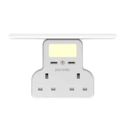 Porodo Multi-Function Power Socket and Night Light 13A 12W, Universal Power Adapter Socket - White